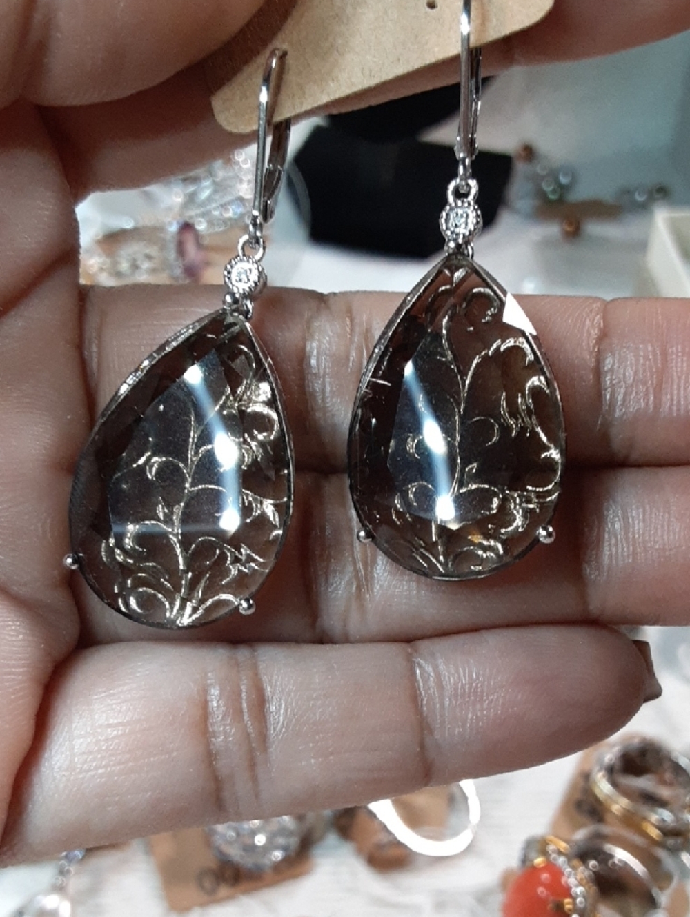 925 Genuine Smoky Quartz. Scroll Detail.